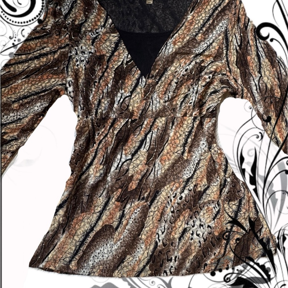 Notations Brown and Black Animal Print Blouse